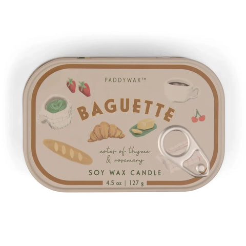Paddywax Bistro 4.5oz/127g French Baguette Printed Tin Candle
