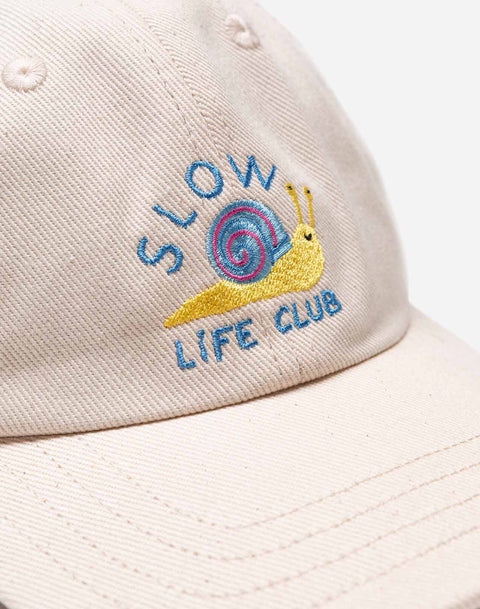 Olow Six Pannel Cap Slow Life In White