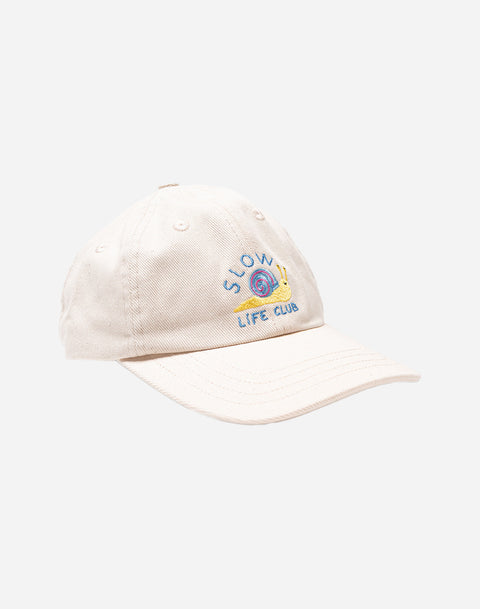 Olow Six Pannel Cap Slow Life In White