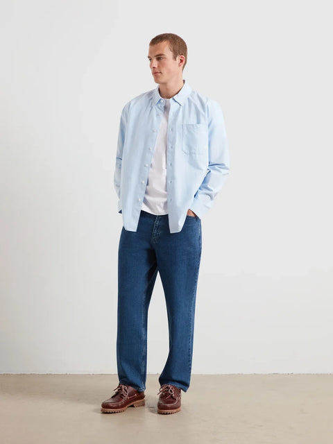 Farah F4WSG063 Brewer F Tab Ls Shirt In Sky Blue