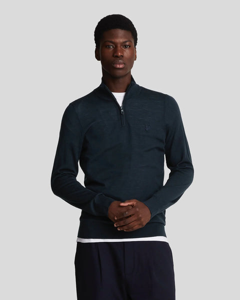 Lyle & Scott KN2122VC Tonal Eagle Merino Quarter Zip Jumper In Dark Navy
