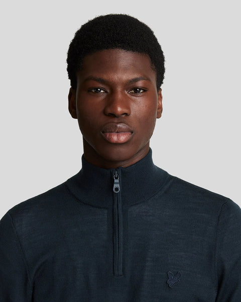 Lyle & Scott KN2122VC Tonal Eagle Merino Quarter Zip Jumper In Dark Navy