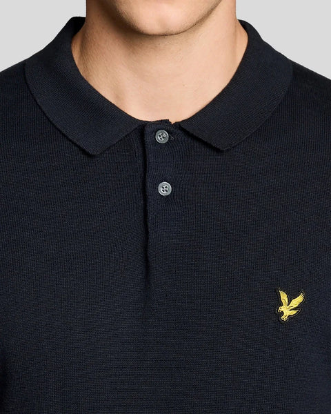 Lyle & Scott KN2412V Cotton Short Sleeve Knitted Polo In Z271 Dark Navy