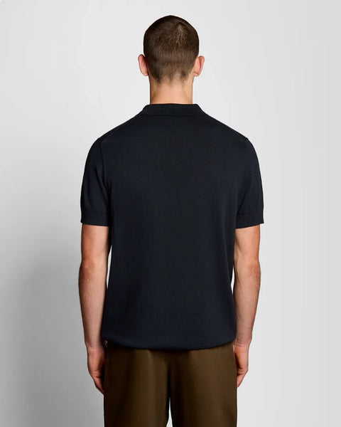 Lyle & Scott KN2412V Cotton Short Sleeve Knitted Polo In Z271 Dark Navy