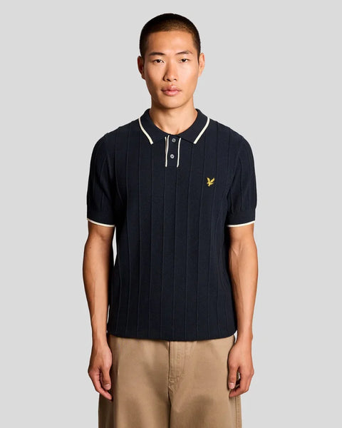 Lyle & Scott KN2420V Tipped Pique Knitted Polo In Z271 Dark Navy