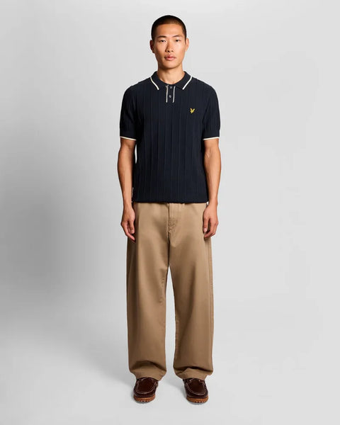 Lyle & Scott KN2420V Tipped Pique Knitted Polo In Z271 Dark Navy