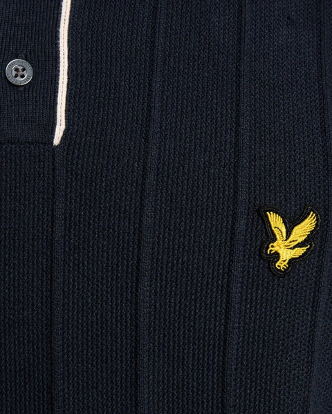 Lyle & Scott KN2420V Tipped Pique Knitted Polo In Z271 Dark Navy