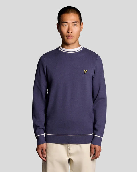 Lyle & Scott KN2429V Tipped Knitted Crew Neck Jumper In Y125 Rich Navy