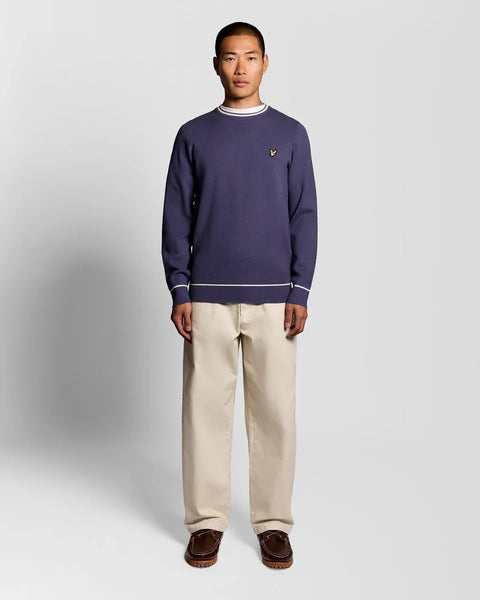Lyle & Scott KN2429V Tipped Knitted Crew Neck Jumper In Y125 Rich Navy