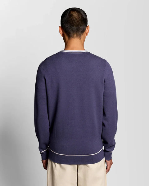 Lyle & Scott KN2429V Tipped Knitted Crew Neck Jumper In Y125 Rich Navy