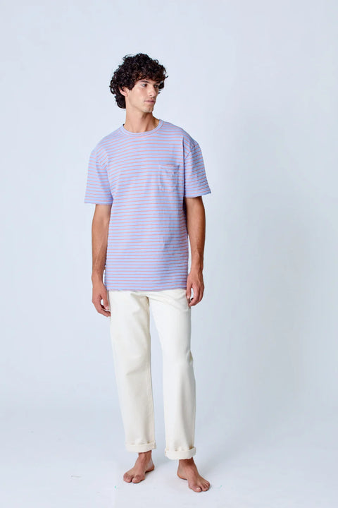 La Paz Guerreiro Expedition Pocket T-shirt In Wind Blue/Sunrise Stripes