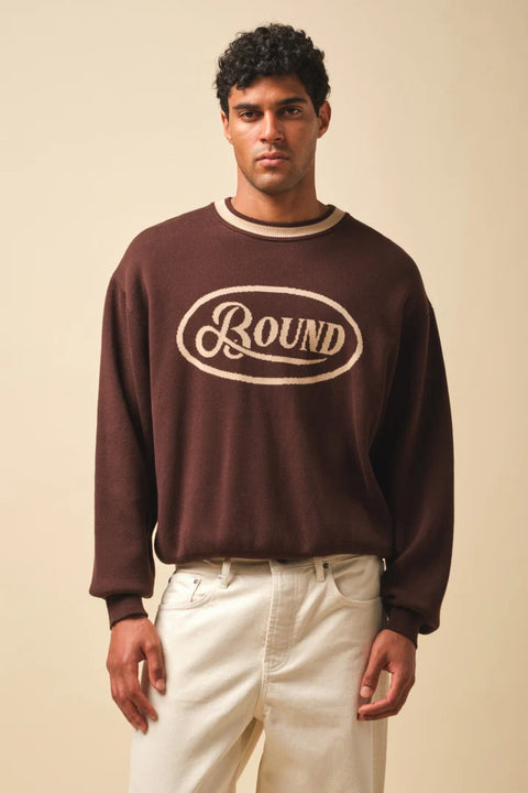 Bound Retro Disc Knit Sweater - Brown