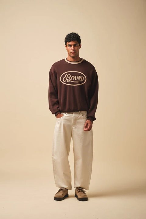 Bound Retro Disc Knit Sweater - Brown