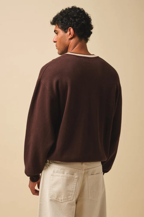 Bound Retro Disc Knit Sweater - Brown