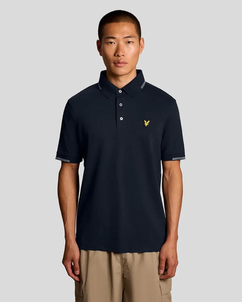 Lyle & Scott SP2402V Fine Tipped Polo Shirt In Y155 Dark Navy/ Chalk Blue
