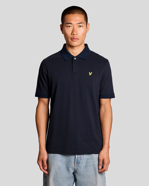 Lyle & Scott SP2414V Jacquard Collar Polo Shirt In Z271 Dark Navy