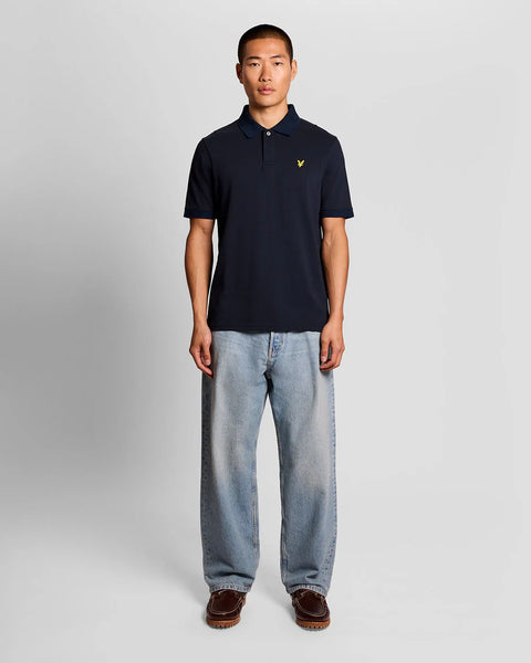 Lyle & Scott SP2414V Jacquard Collar Polo Shirt In Z271 Dark Navy
