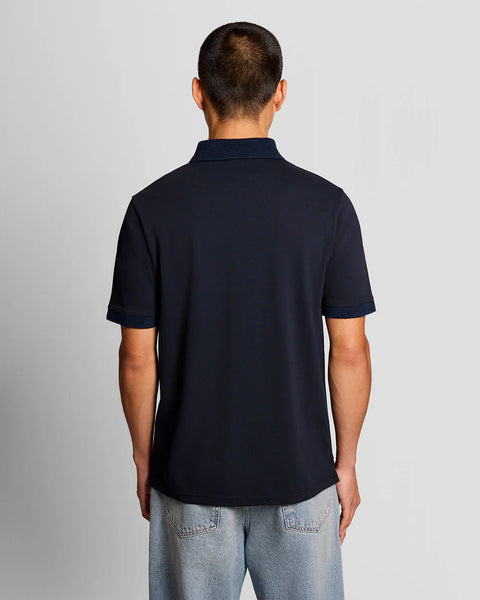 Lyle & Scott SP2414V Jacquard Collar Polo Shirt In Z271 Dark Navy