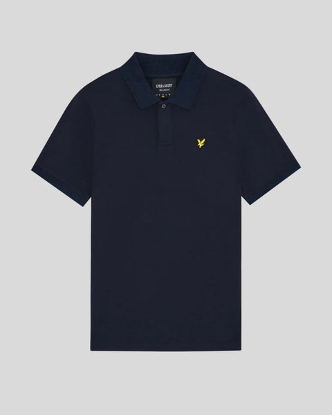 Lyle & Scott SP2414V Jacquard Collar Polo Shirt In Z271 Dark Navy