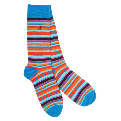 Swole Panda SP284-L Blue & Red Narrow Striped Socks