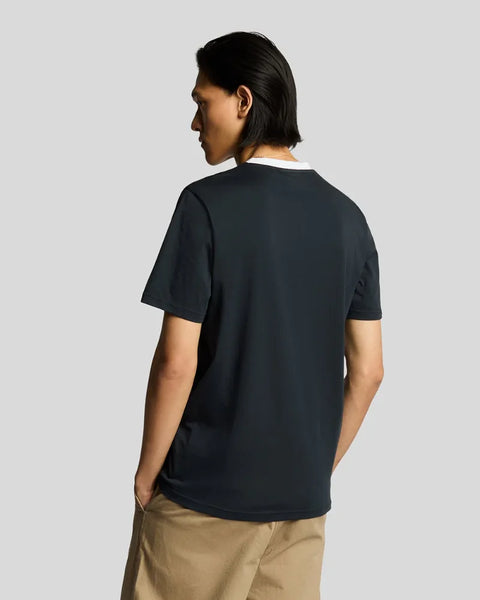 Lyle & Scott TS2225TONT Contrast Collar Superfine T-shirt In W403 Dark Navy/ White
