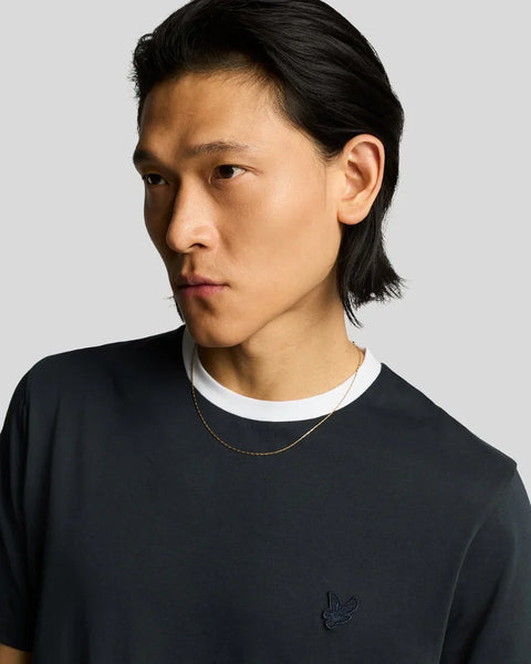 Lyle & Scott TS2225TONT Contrast Collar Superfine T-shirt In W403 Dark Navy/ White