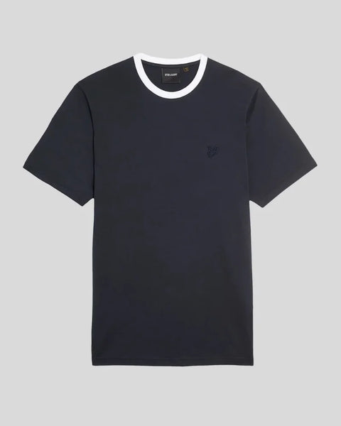 Lyle & Scott TS2225TONT Contrast Collar Superfine T-shirt In W403 Dark Navy/ White