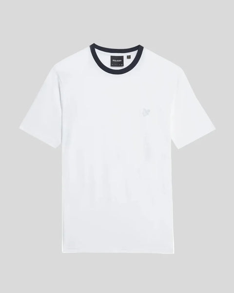Lyle & Scott TS2225TONT Contrast Collar Superfine T-shirt In X187 White/ Dark Navy